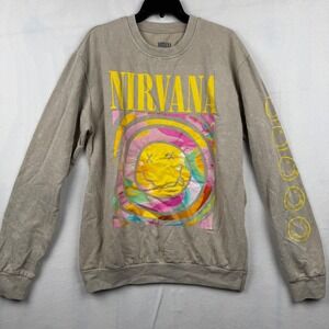 Nirvana Smiley Face Graphic Print Crew Neck Sweatshirt - Music Band Rock‎